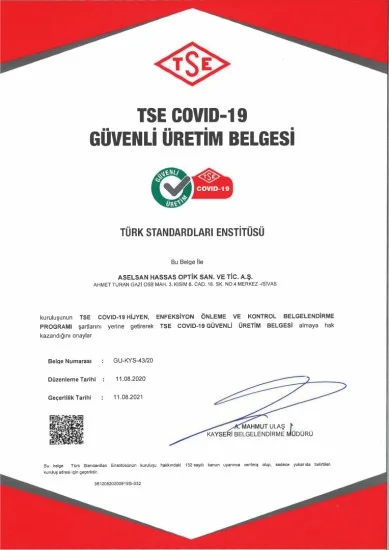 TSE Covid-19 Güvenli Üretim Belgesi Almaya Hak Kazanıldı
